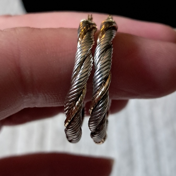 14kt Yellow Gold Sterling Silver Allison Daniel 1" Hoop Earrings - Picture 4 of 11